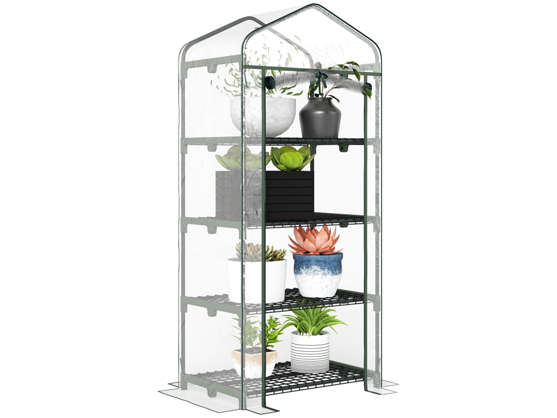 VPMKP - Invernadero jardín Outsunny 4 estantes PVC acero 70x50x160 transparente