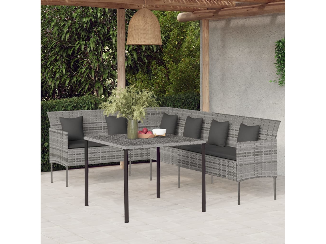 Pcs Conjunto De Jantar P/ Jardim C/ Almofadões Vime Pe Cinza Dkd Home Decor