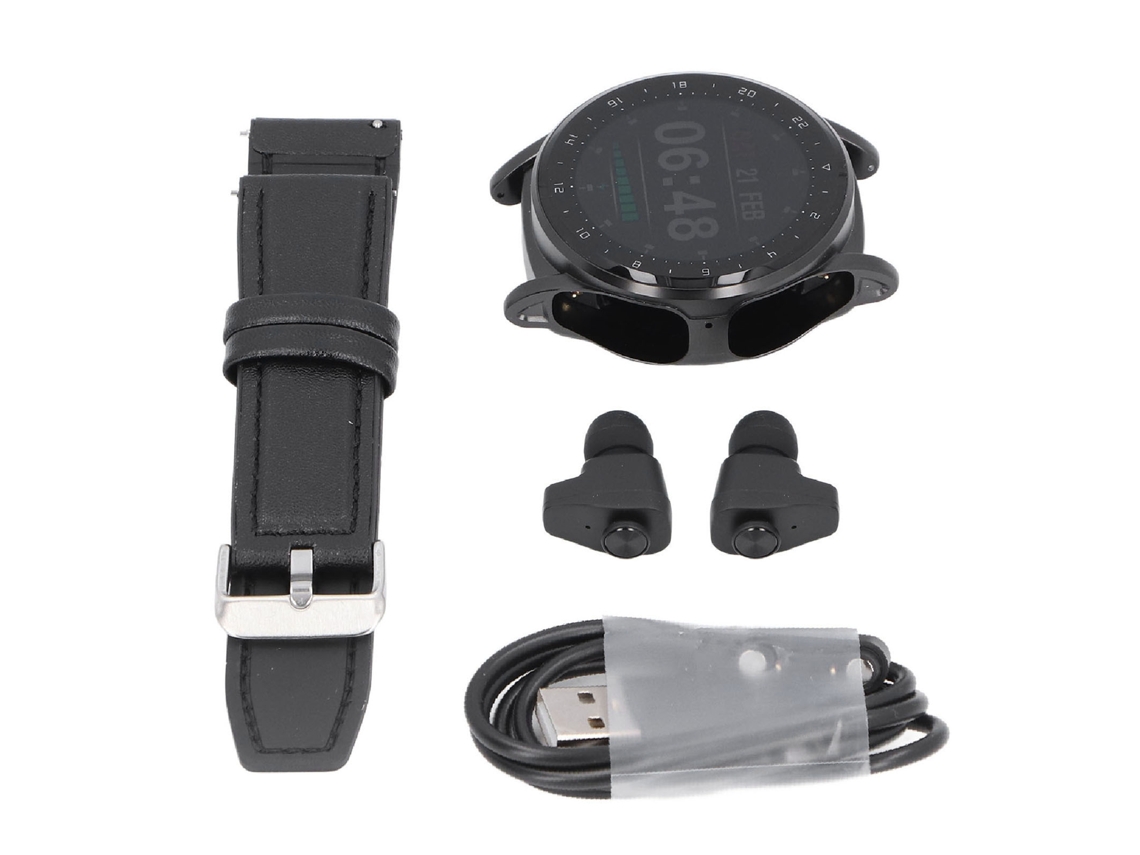 Reloj Inteligente (auriculares Bluetooth Tws 2 En 1 Deportivo Con Nfc Y Podómetro) Caja Negra Cuero Negro Gt66