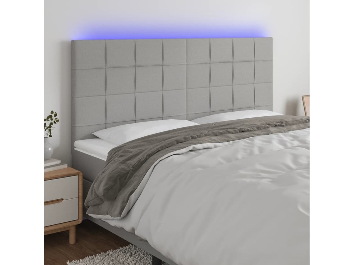 Cabecero Con Luces Led Tela Gris Claro 180x5x118/128 Cm