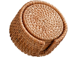 Juego De 7 Posavasos Redondos De Ratán Natural Tejido, 8 Cm