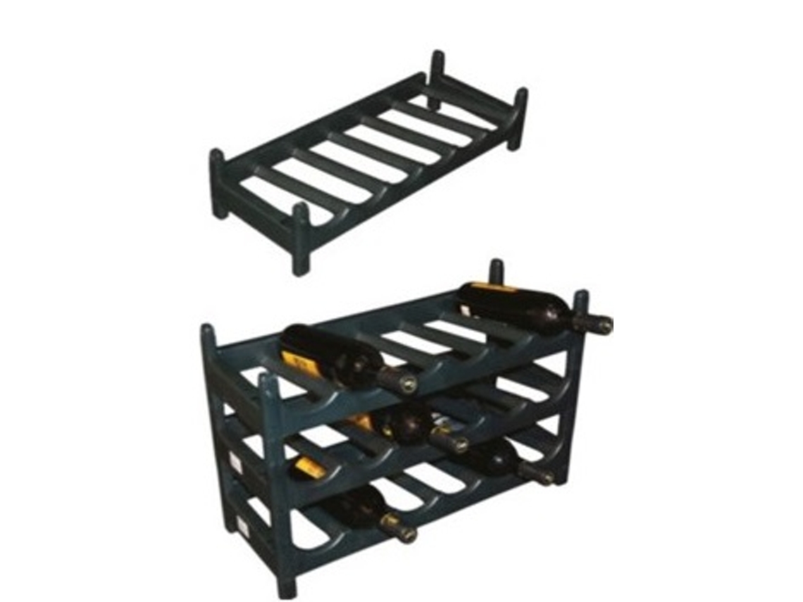 Rack de vinho empilhável preto para vinhos, bebidas e garrafas de vidro ou plástico 60 x 25 x 13,5 cm ARTEMA