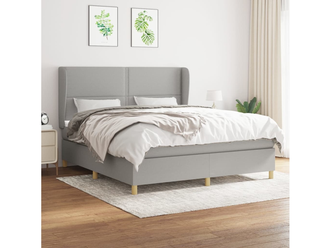 Cama Box Spring Con Colchón Tela Gris Claro 180x200 Cm