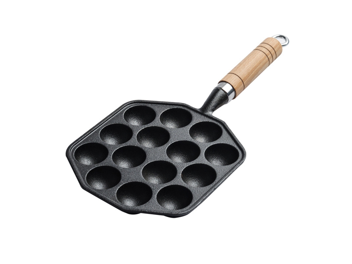 Sartén De Hierro Fundido Para Takoyaki Con 14 Agujeros, 2 Tenedores Y Brocha Para Uso Doméstico En La Cocina.