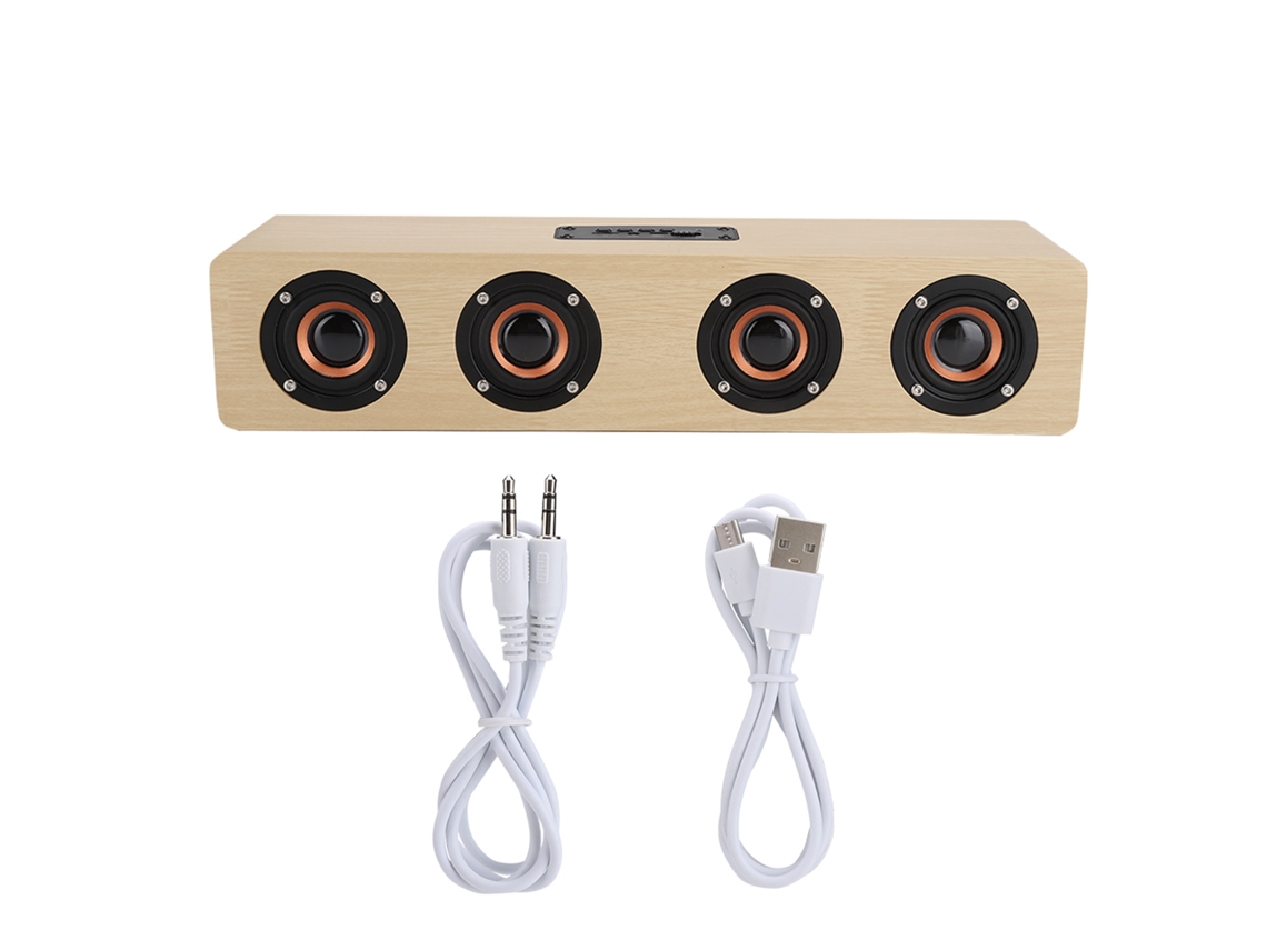 Altavoz Bluetooth De Madera De 12 W Con Subwoofer, Radio Fm, Ranura Para Tarjeta Tf, Control De Volumen Y Botones.