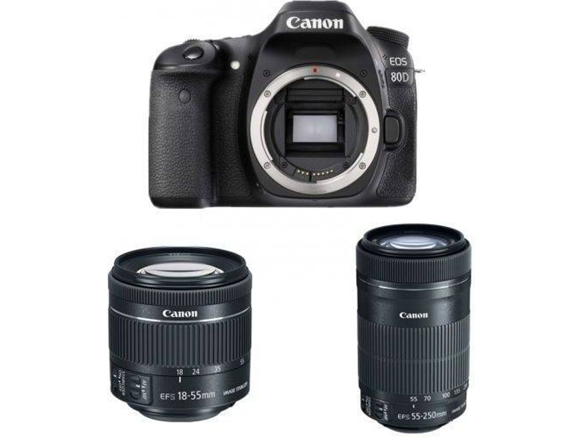 Cámara Reflex CANON EOS 80D + Objectivo EF-S 18-55MM F4-5.6 IS STM + Objectivo EF-S 55-250MM F4-5.6 IS STM (APS-C)