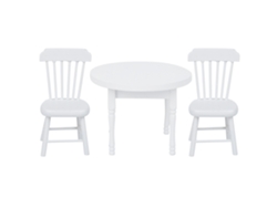 Mesa De Comedor Redonda Blanca Con Sillas En Miniatura A Escala 1:12 Para Casa De Muñecas, De Madera.