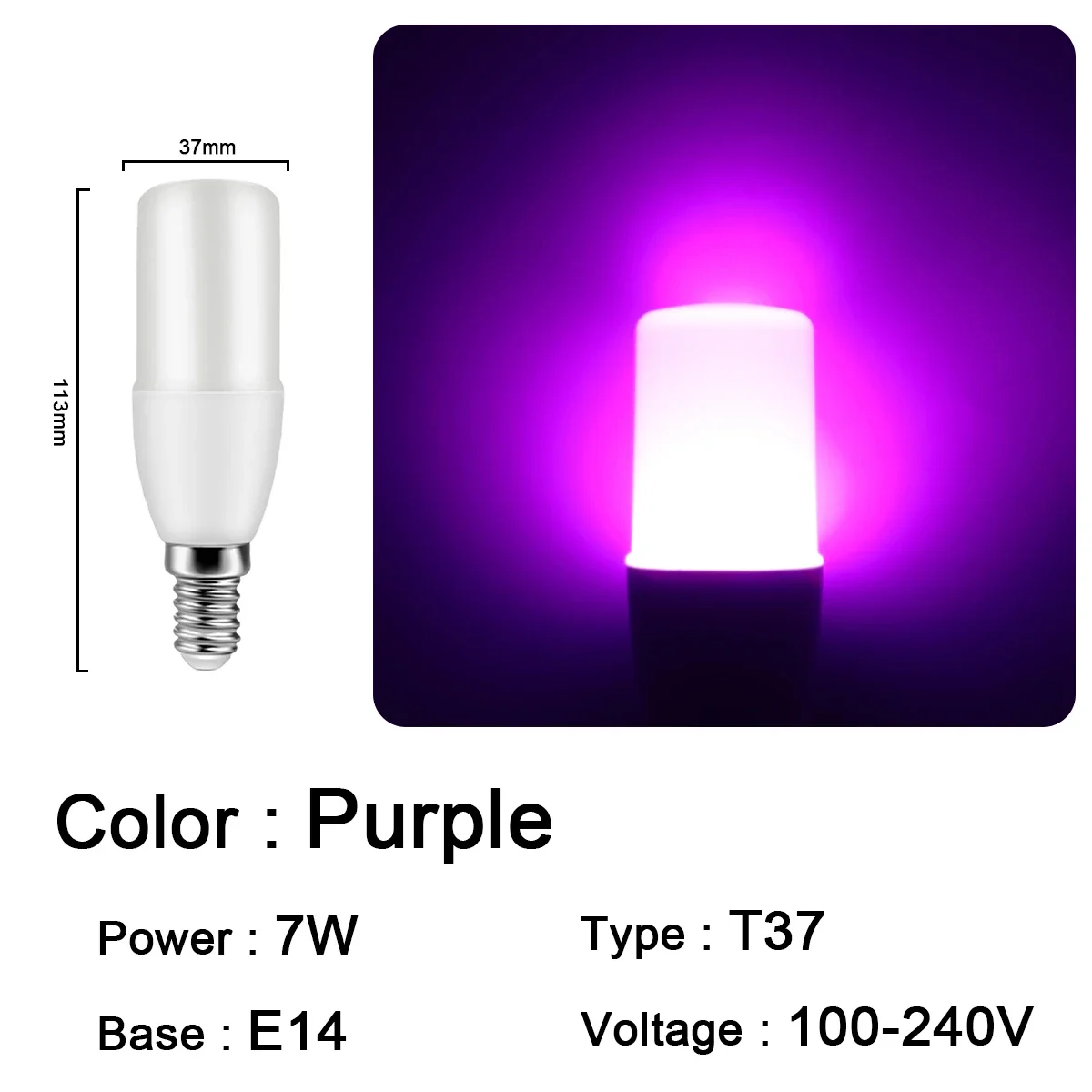 Bombillas Led (t37 E14 Morado, 20 Unidades), Ideales Para Festivales, Karaokes, Bares Y Escaparates.