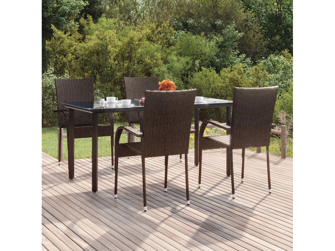 Juego de comedor de jardín de 5 piezas de mimbre sintético marrón Dkd Home Decor