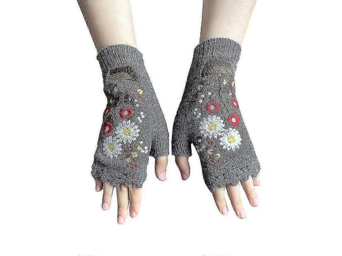 Guantes de lana hechos a mano, color gris, para mujer, invierno/otoño, estilo retro de ganchillo, con bolsillo, tejidos de mezcla de algodón (modelo 2026).