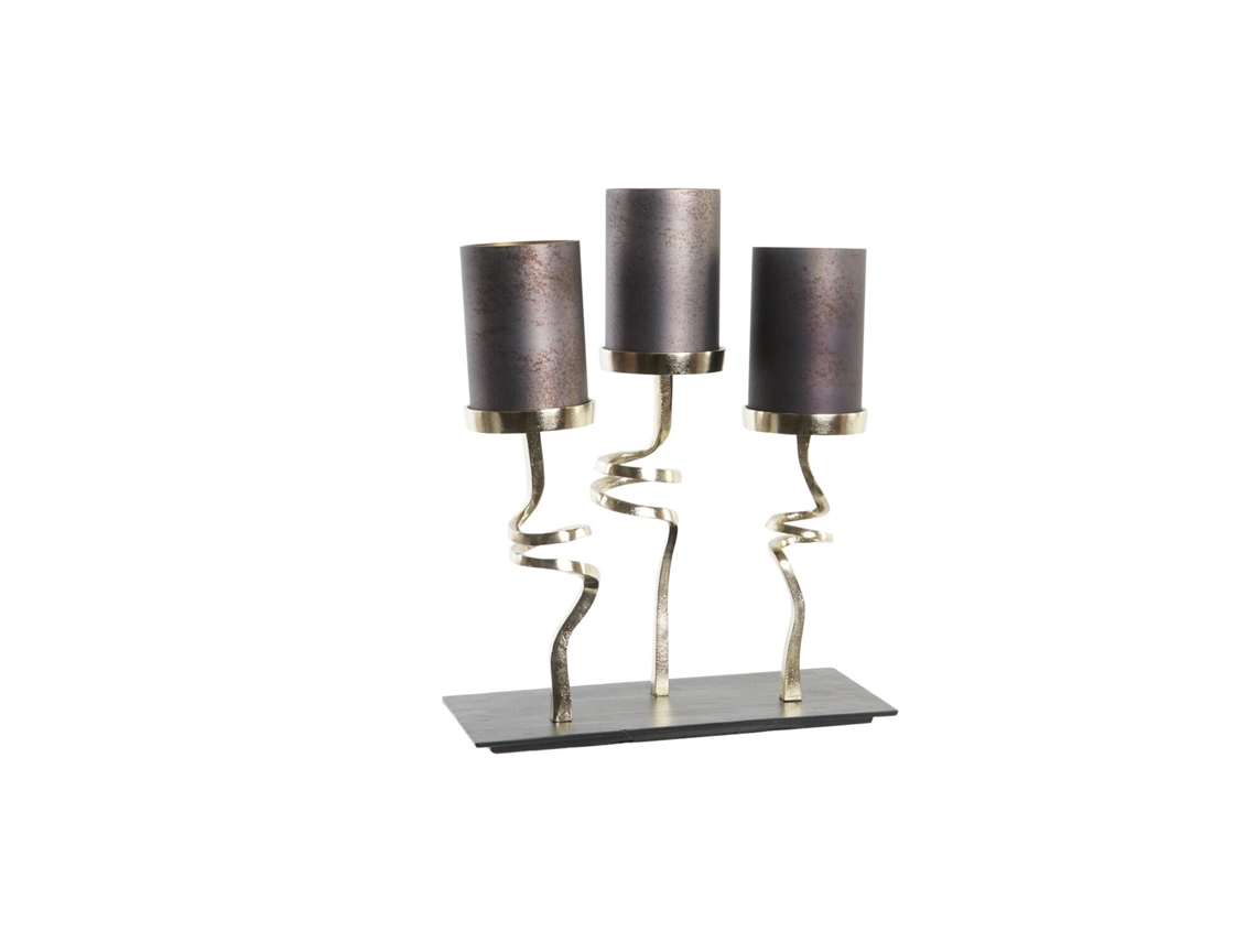 Portavela Cristal Aluminio 3 Velas Gris 37x16x47cm