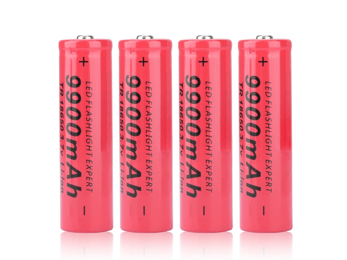 4 baterías recargables 18650 de 9900 mAh, tamaño mini, gran capacidad, color rojo.