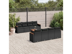 Conjunto de sofá de jardín de 9 piezas con cojines, ratán negro, Dkd Home Decor