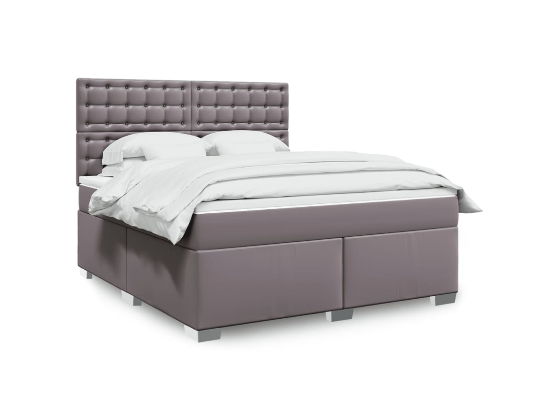Cama Box Spring Con Colchón Cuero Sintético Gris 180x200 Cm