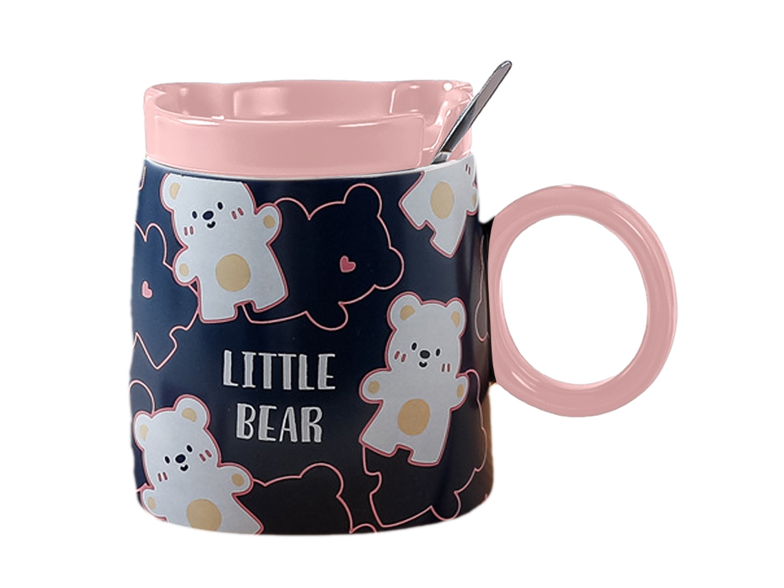 Taza de 420ml con tapa y cuchara Taza de cerámica con forma de conejo, taza de agua para el hogar y la Oficina, regalo creativo para niños y niñas NEVEANCE