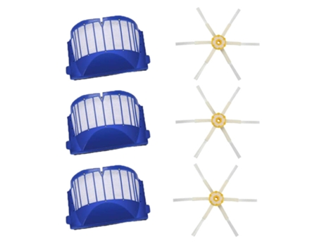 3 cepillos laterales de 6 brazos, 3 piezas de repuesto de filtros para Robot aspirador Irobot Roomba 600 610 620 625 630 650 660