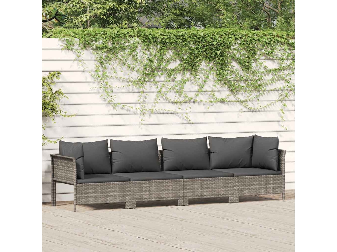 Conjunto de muebles de jardín con cojines, mimbre gris PE, Dkd Home Decor