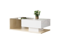 Mesa De Centro - Características De Alta Gloss Y Madera - Color Blanco+natural