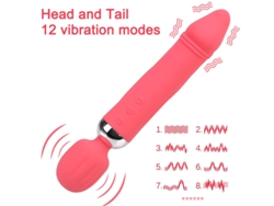 Vibrador de masaje de silicona de doble cabeza con 12 modos para mujeres (rojo) YIZHOOD
