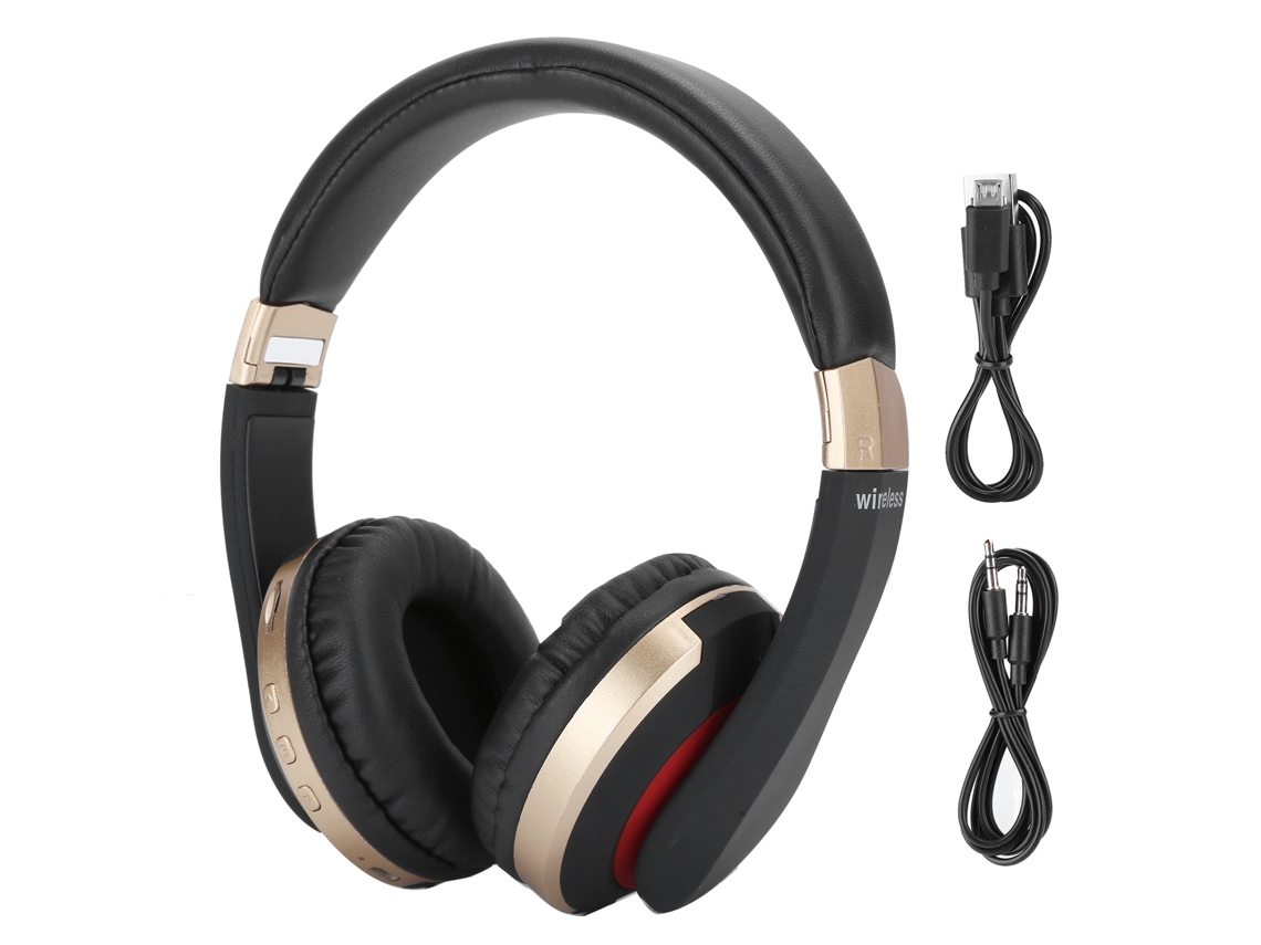 Auriculares Estéreo Inalámbricos Bluetooth Plegables Supraaurales Para Juegos Con Micrófono - Dorado