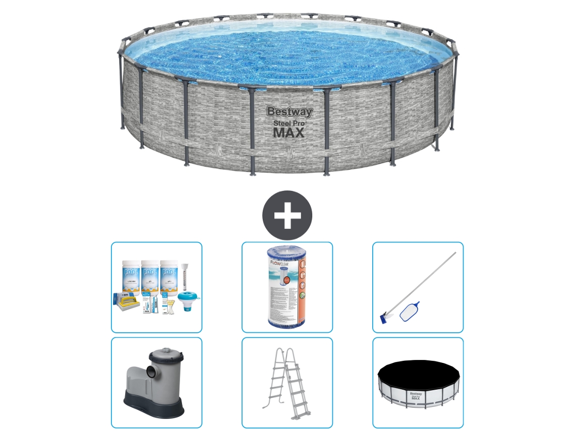 Piscina BESTWAY Round Steel Pro MAX - Estampado Piedra - 549 x 122 - Incluye Bomba - Escalera - Cobertor Accesorios CB32
