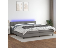 Cama Box Spring Colchón Y Luces Led Tela Gris Claro 200x200 Cm