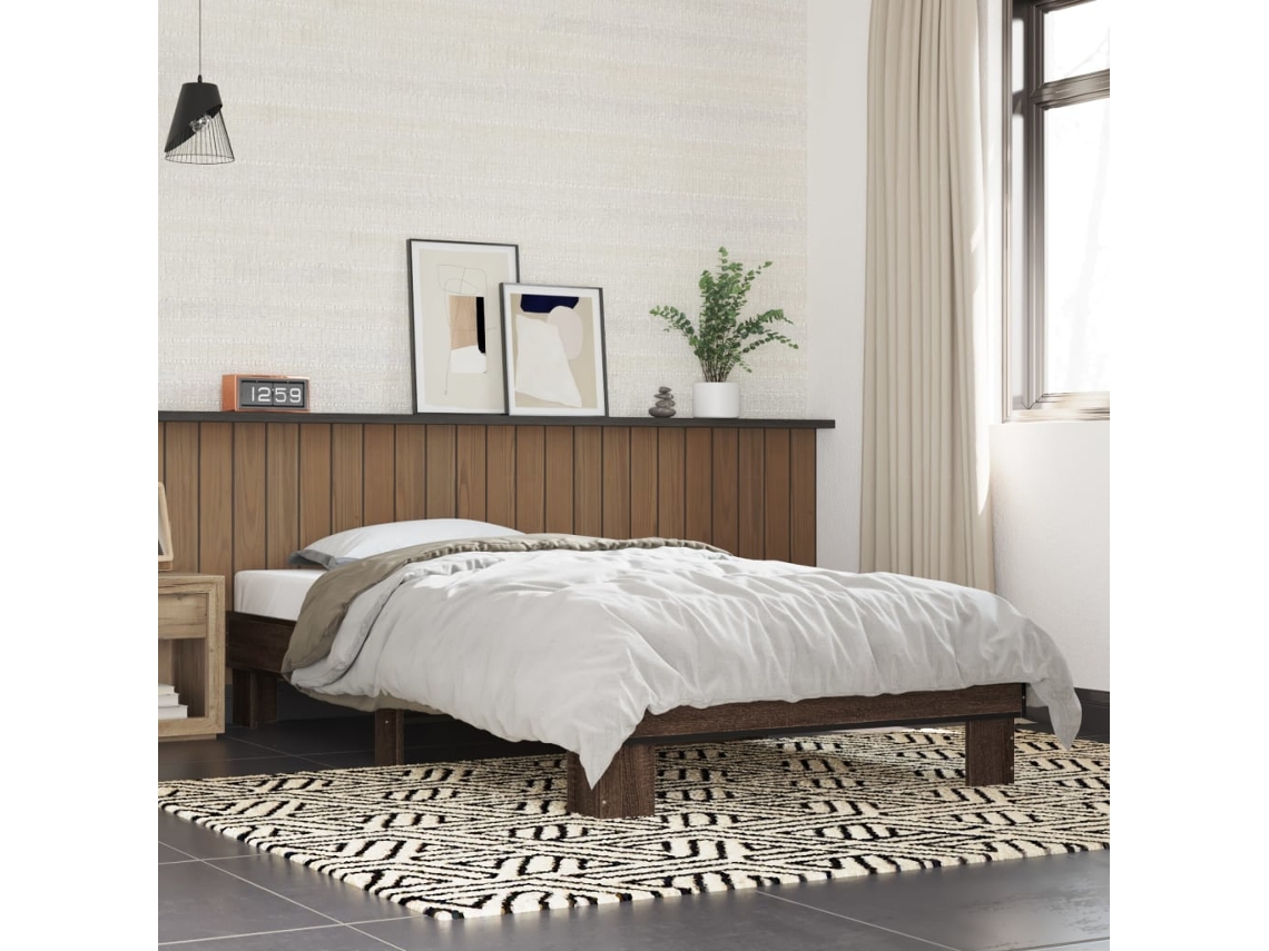 Estructura Cama Madera Ingeniería Metal Roble Marrón 75x190 Cm