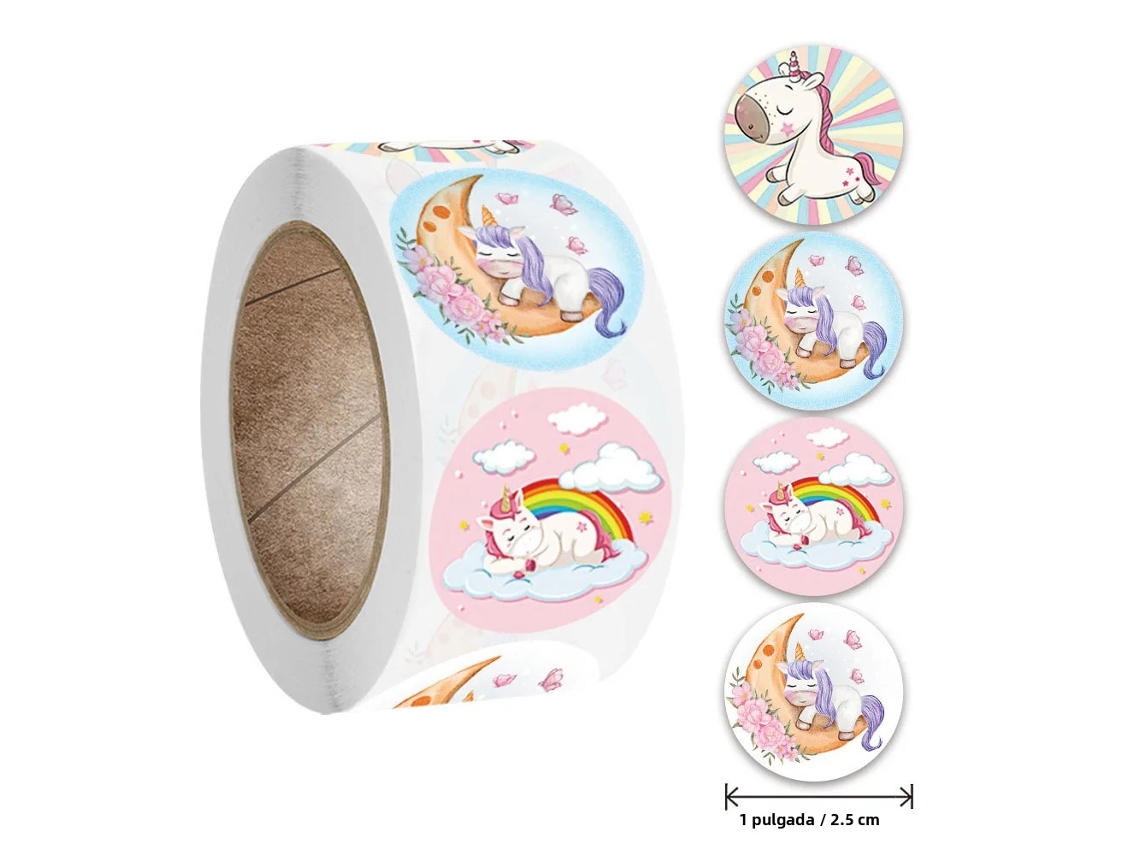 (estilo 1) 500 Hojas/rollo Etiquetas Decorativas Con Patrón De Unicornio Arcoíris Y Pegaso, 2,5 Cm/1,0 Pulgada Redondas