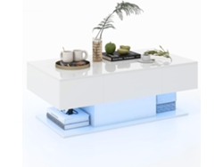 Mesa de Centro con LED Moderna, Decorativa de 2 Niveles con 20 Luces LED de Colores y 2 Cajones de Almacenamiento, Mesa Central Rectangular para Sala COSTWAY