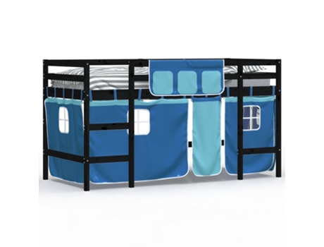 Cama alta para niños VIDAXL con cortinas madera pino azul (90x190 cm)