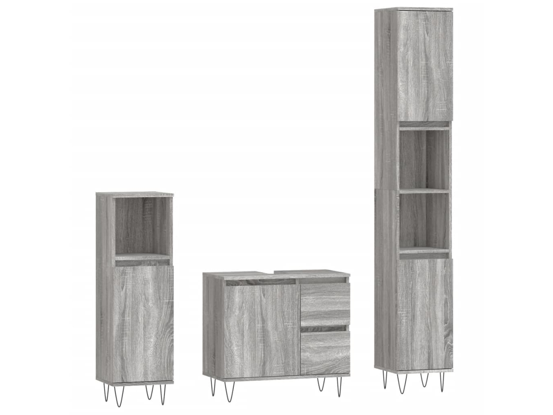 Conjunto de 3 muebles de baño, madera procesada, gris, Sonoma MAISON EXCLUSIVE (95x95x45 cm)