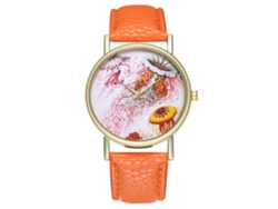 Reloj De Cuarzo Casual Para Hombre, Mujer Y Niña Con Correa De Cuero Pu Naranja