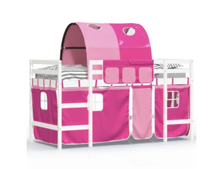 Cama alta para niños VIDAXL con túnel madera pino rosa (80x200cm)