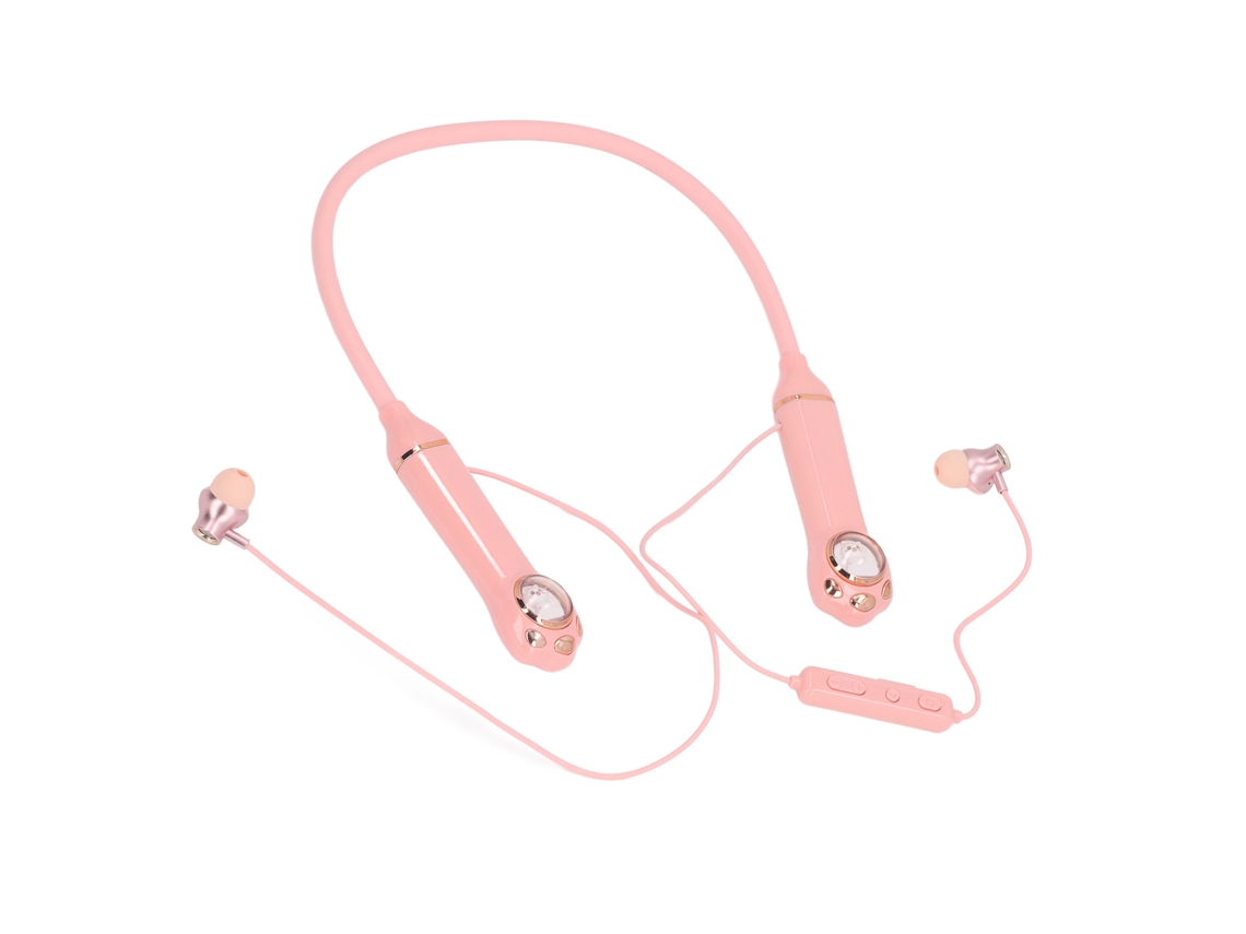 Auriculares Estéreo Inalámbricos Bluetooth 5.3 Ipx5 Con Banda Para El Cuello E Iluminación Rgb Con Diseño De Gato Rosa Para Entrenamientos.