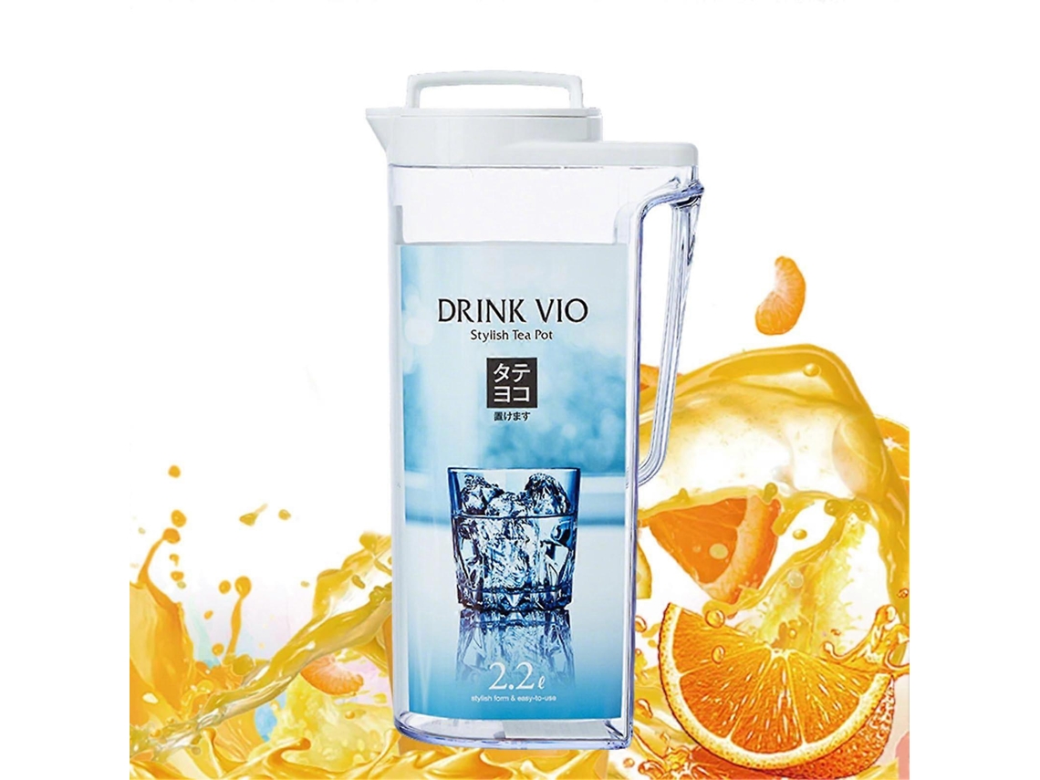 Jarra de vidrio resistente al calor con una gran capacidad de 2,2 litros y tapa, ideal para bebidas frías y calientes.