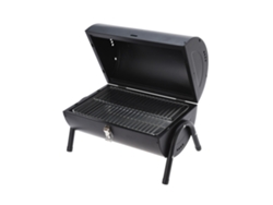 Parrilla cilíndrica de metal en negro mate con mango de madera y patas de metal. Wellhome