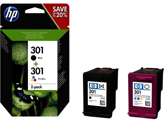 Pack 2 Cartuchos de Tinta HP 301 Negro y Colores (N9J72AE)