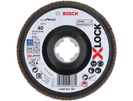 Disco de Láminas BOSCH X-Lock - Versión Cóncava - Soporte de Plástico - 125 Mm - G 40 - X571 - Best para Metal - 1 Pieza