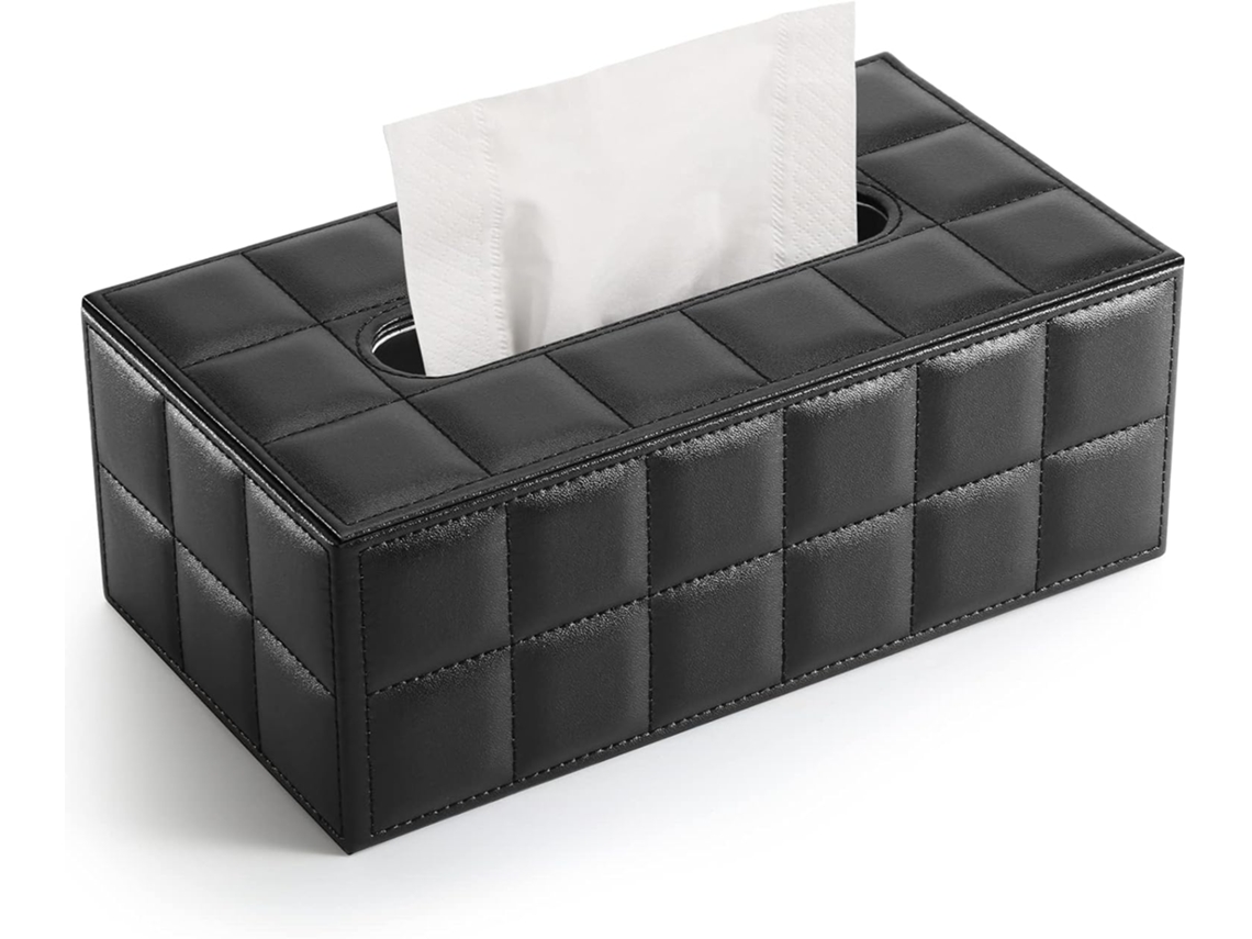 Caixa De Lenços - Caixa De Couro Sintético - Preto - Para Uso No Escritório/banho