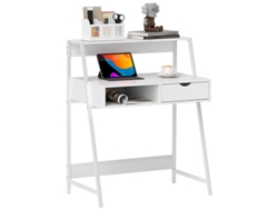 Escritorio de ordenador neorretro con cajón, nicho y estantería metálica, diseño moderno, blanco - BGA Store