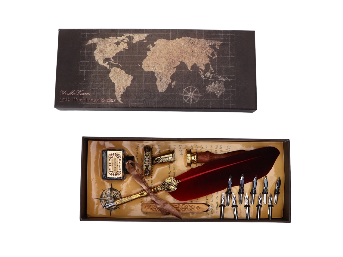 Pluma De Caligrafía De Estilo Retro Con Puntas Reemplazables, Set De Regalo Color Carmesí