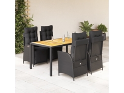 Juego de comedor de jardín de 5 piezas con cojines de mimbre negros de DKD Home Decor