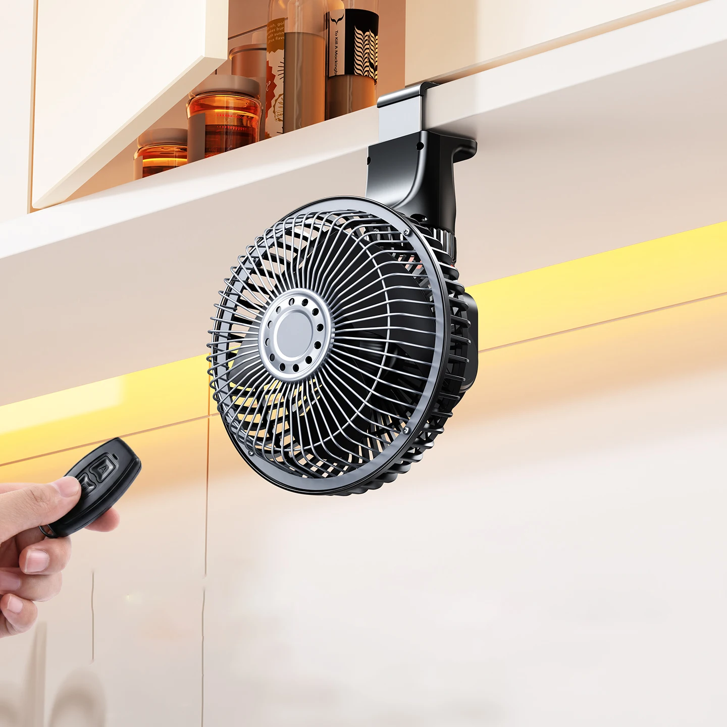 Ventilador De Pinza (negro Y Plateado), Recargable Por Usb, Con Mando A Distancia Y 3 Velocidades.