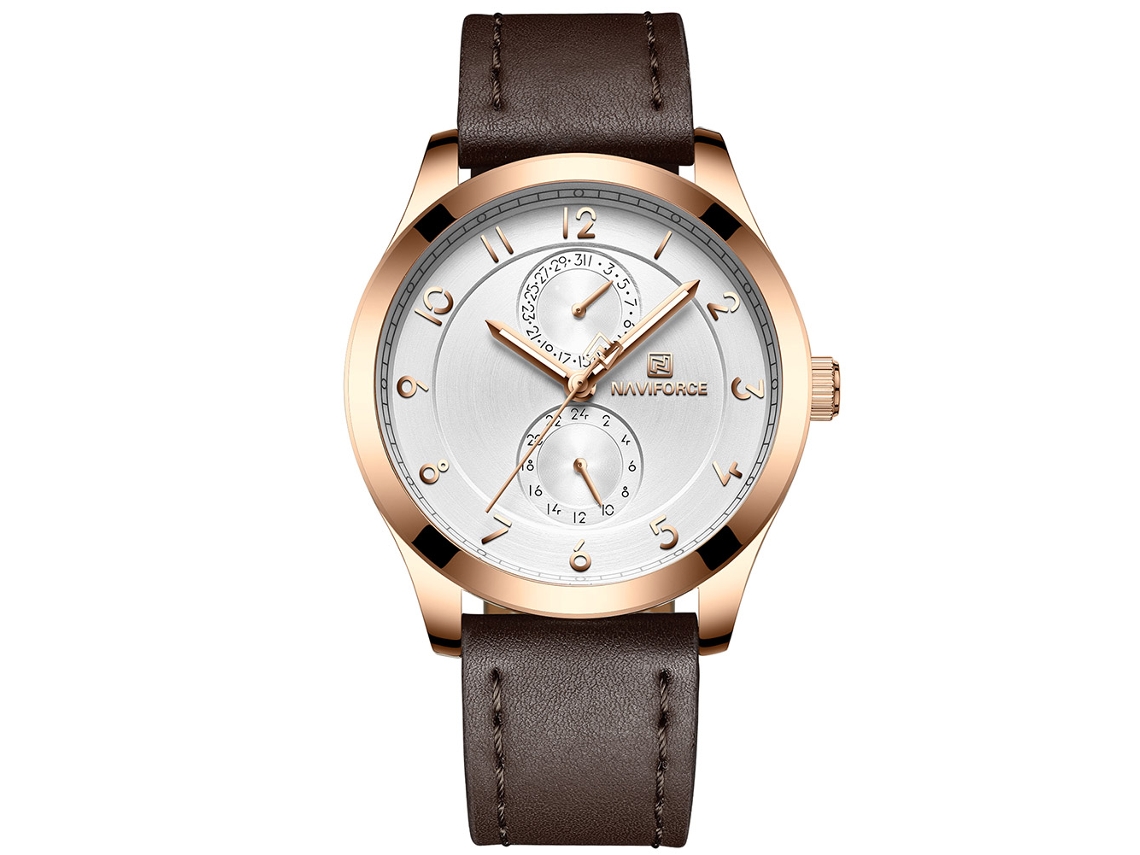 Reloj De Pulsera De Cuarzo Para Hombre Naviforce Con Correa De Pu, Estilo Elegante Y Profesional, Oro Rosa Y Blanco.
