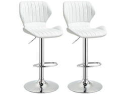 2 taburetes altos giratorios con altura ajustable (91,5-113,5 cm), reposapiés, base metálica (Ø41 cm), color blanco.