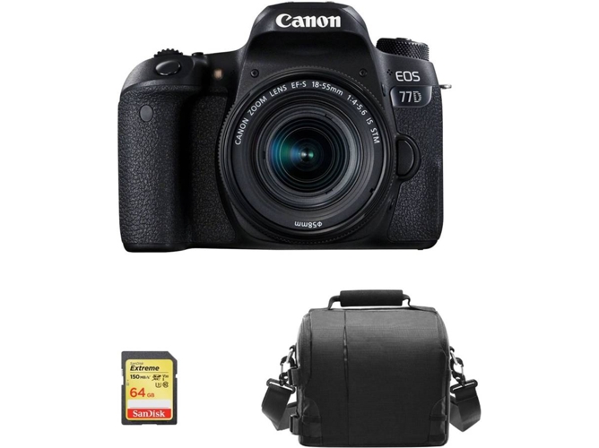 Kit Cámara Réflex CANON EOS 77D EF-S 18-55mm F4-5.6 IS STM + 64GB SD + Bolsa