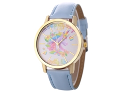 Reloj De Pulsera Unicornio Para Mujer De Cuero Pu Moda Casual Zlf0573-f Azul Claro