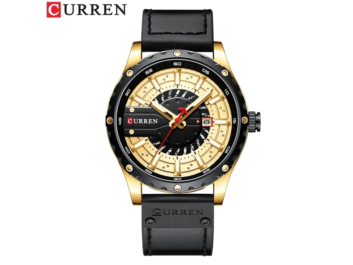 Reloj De Cuarzo De Moda Para Hombre (oro Negro) Con Calendario Y Correa De Cuero - Reloj Casual/de Negocios