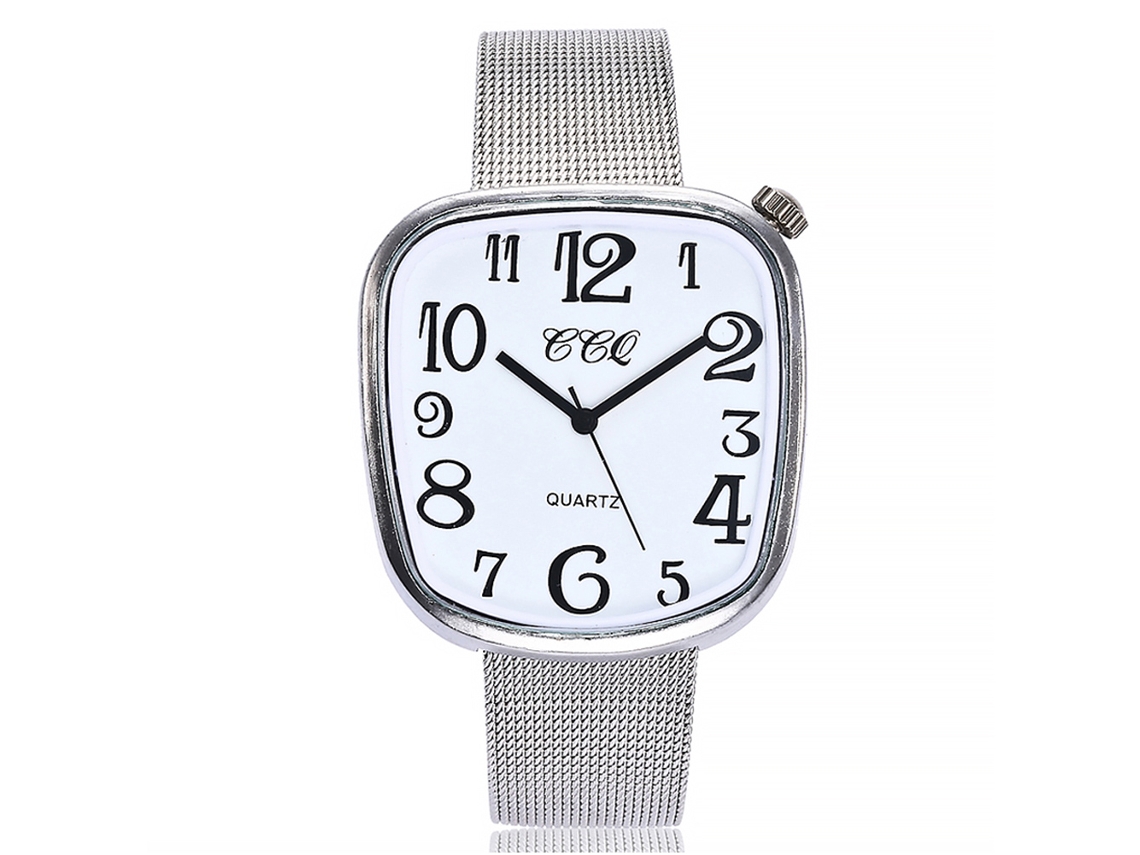 Reloj De Cuarzo Con Correa De Malla De Aleación, Dial Casual, Moda, Pulsera (blanco Plateado)