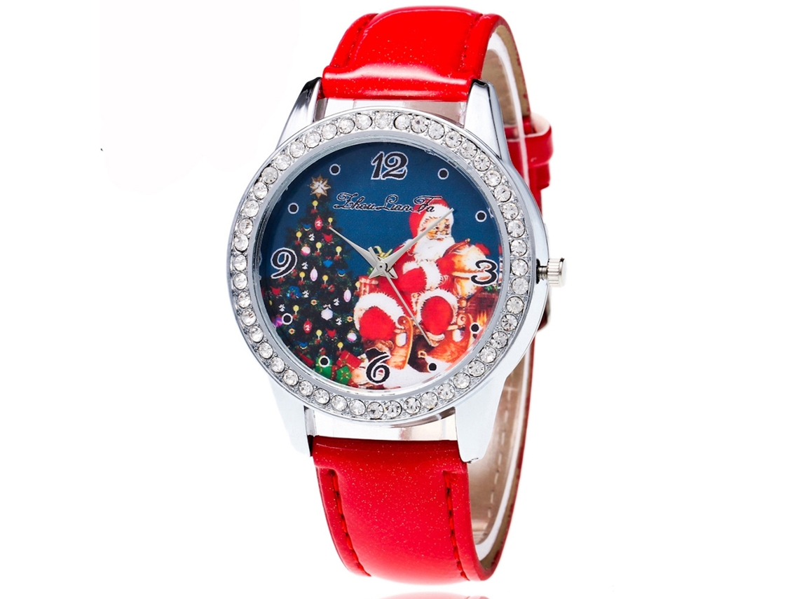 Reloj De Pulsera Zhoulianfa Para Mujer En Piel Sintética Con Estampado Navideño Rojo.